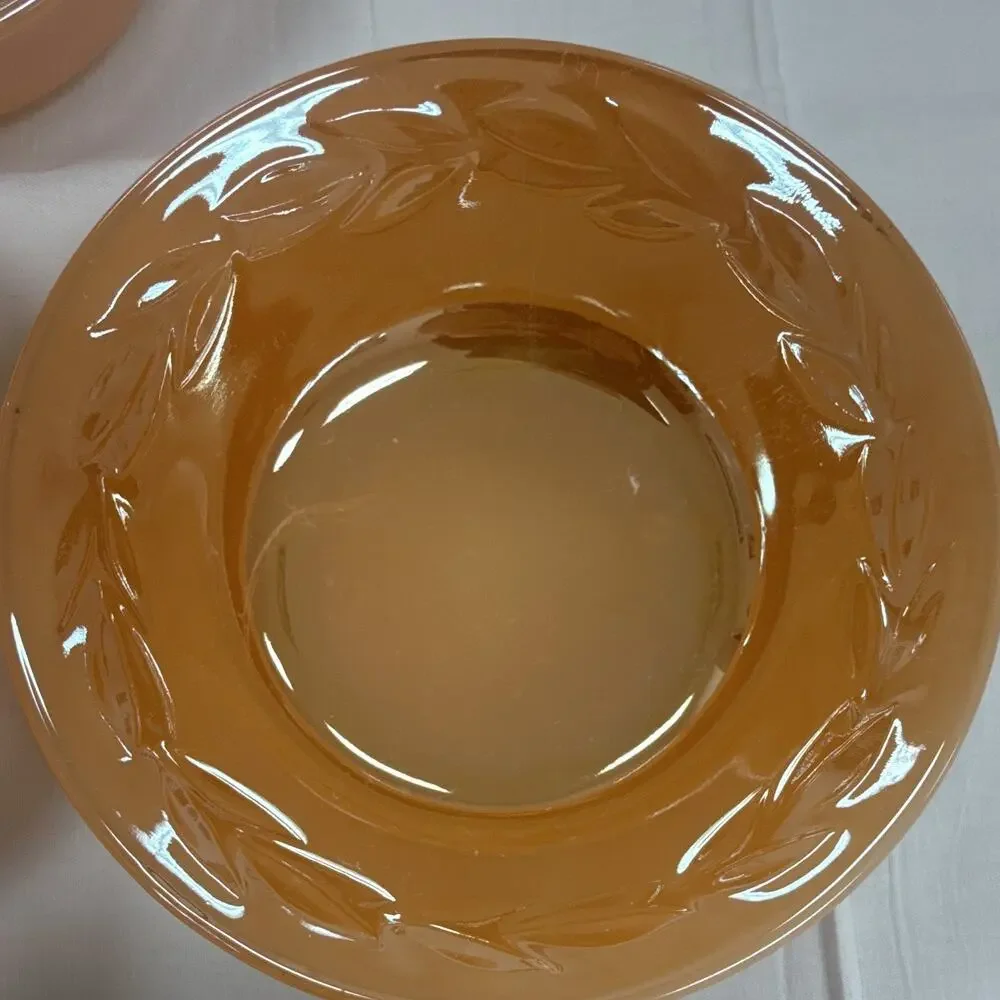 Copied - Pink Pressed Glass Leaf Pattern Round Bowl, Glossy Finish,